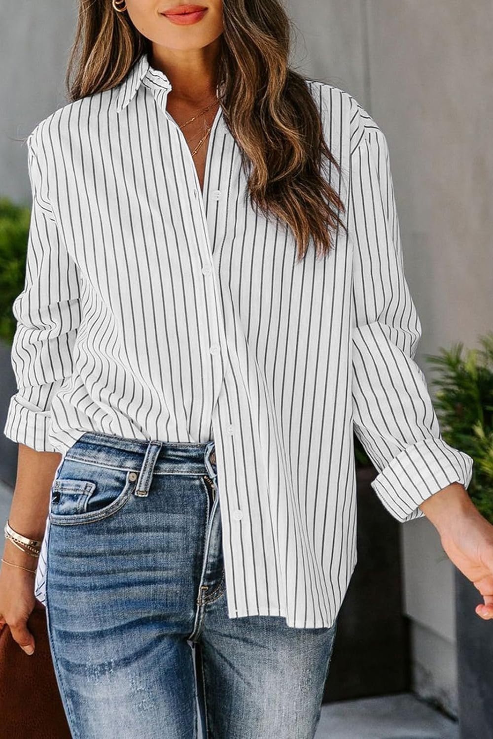 Striped Button Up Long Sleeve Shirt - TayDiane