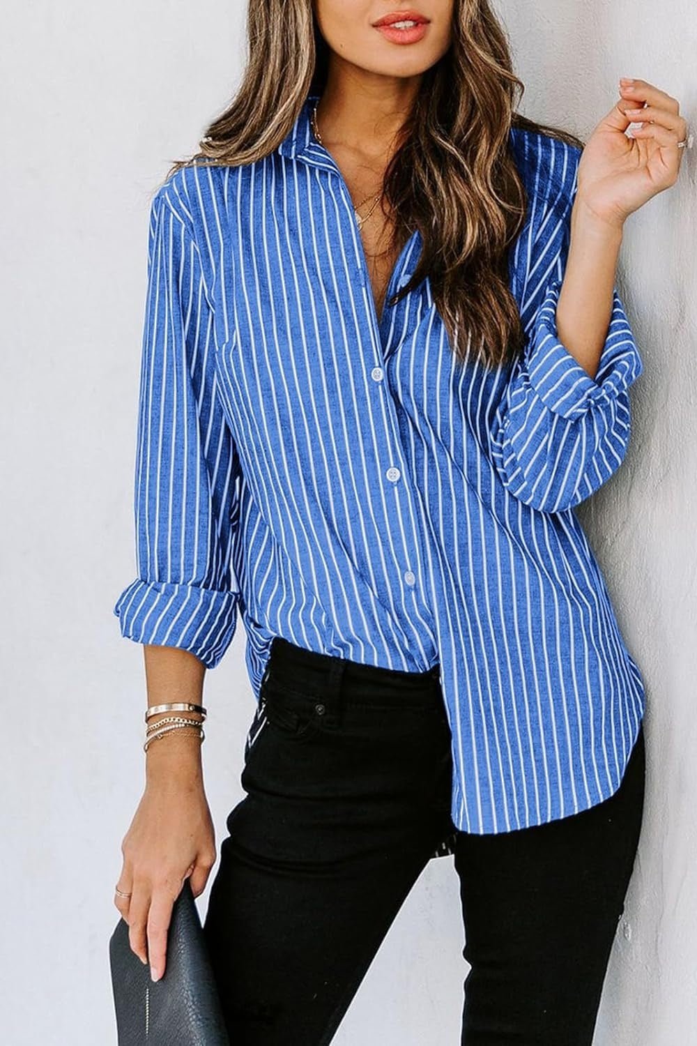 Striped Button Up Long Sleeve Shirt - TayDiane