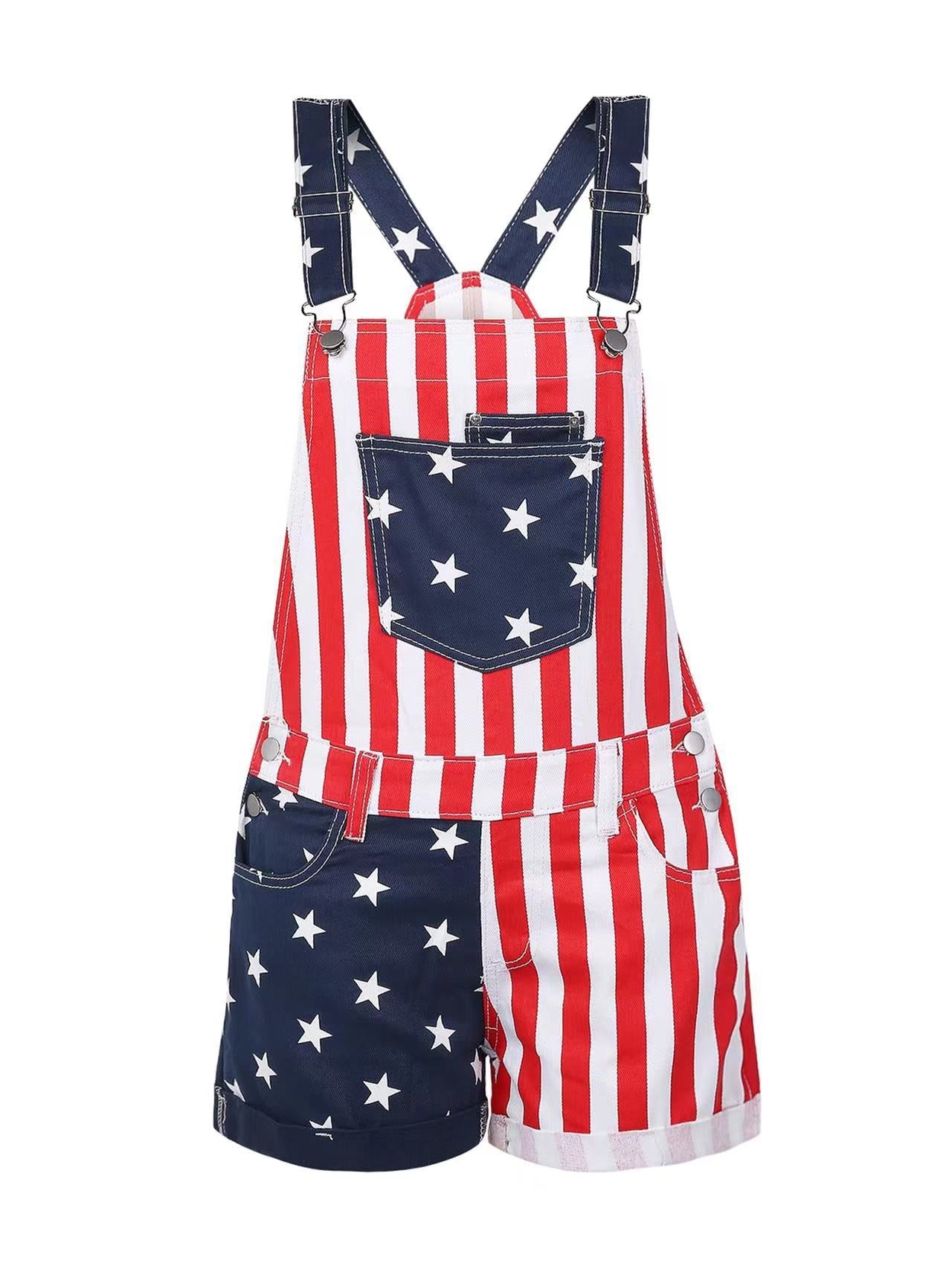 Striped Denim Overall Shorts - Taydiane