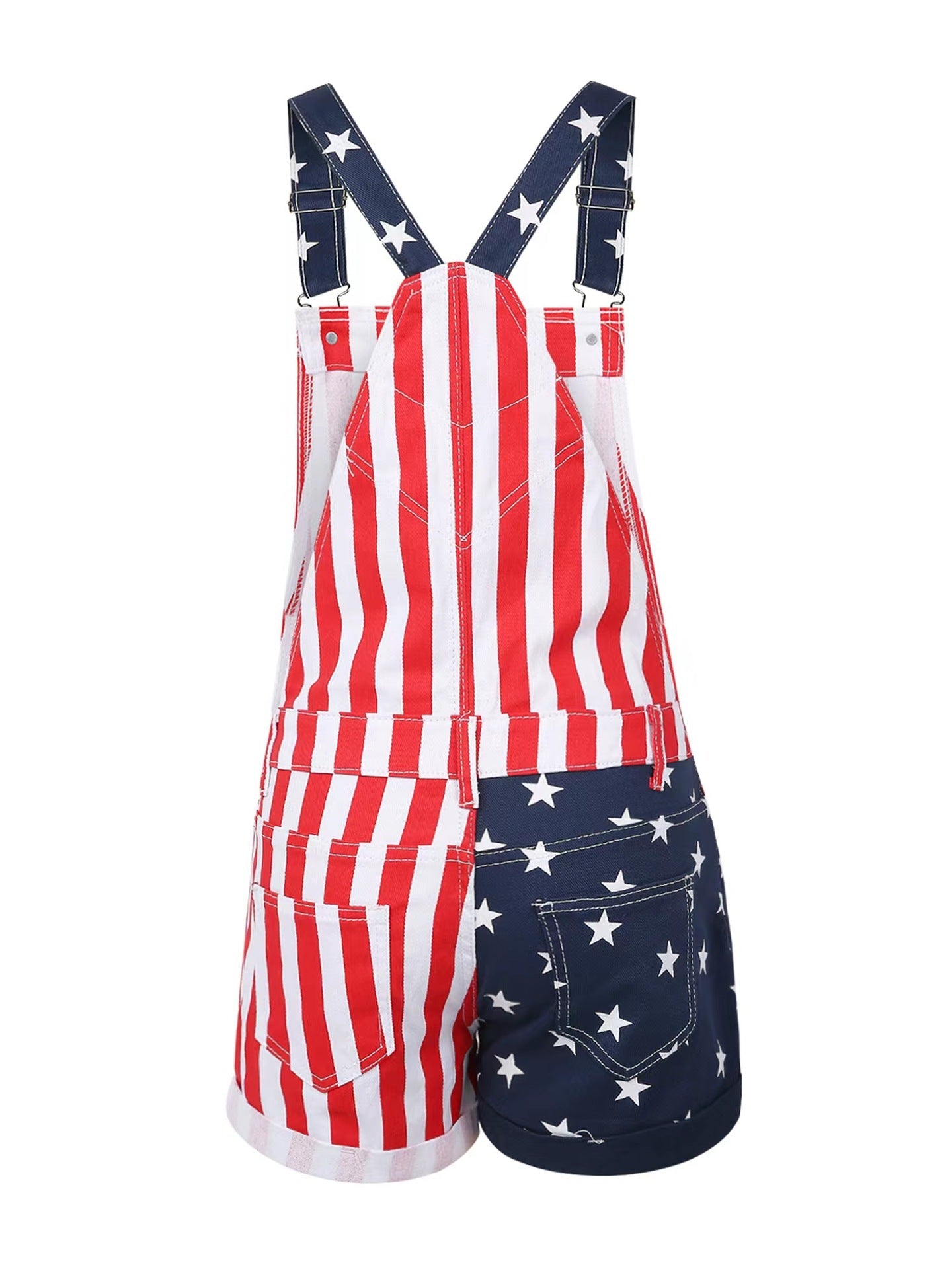 Striped Denim Overall Shorts - Taydiane