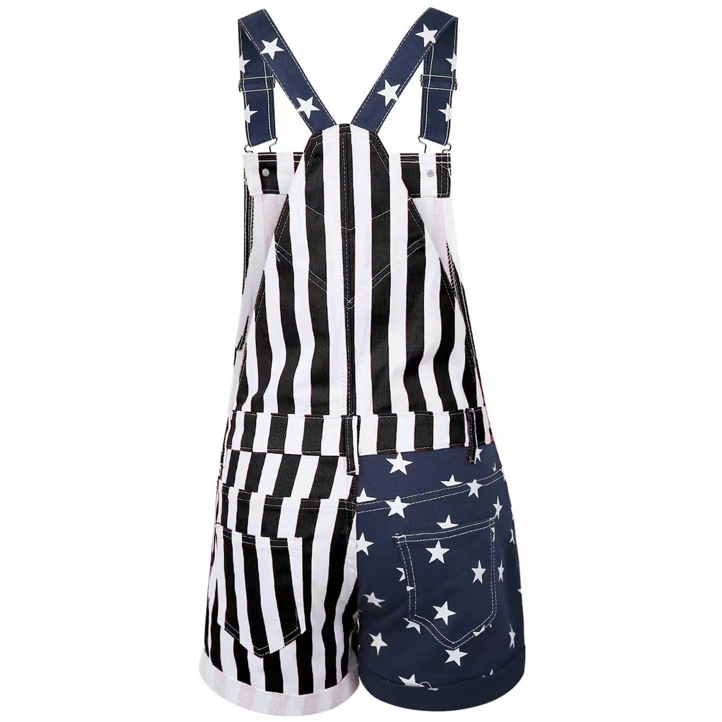 Striped Denim Overall Shorts - Taydiane