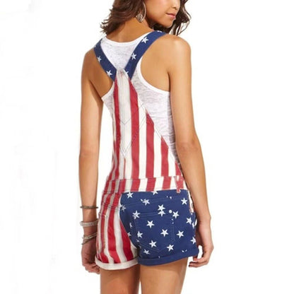 Striped Denim Overall Shorts - Taydiane