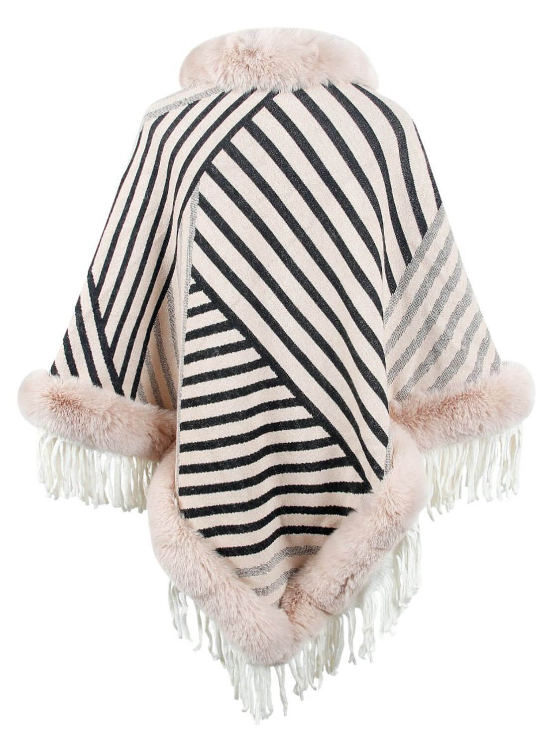 Striped Fringe Hem Poncho - TayDiane