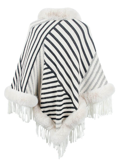 Striped Fringe Hem Poncho - TayDiane