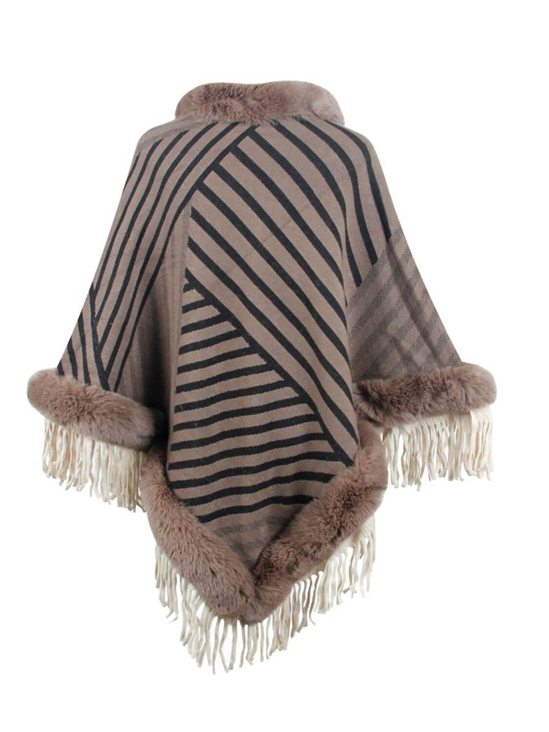 Striped Fringe Hem Poncho - TayDiane