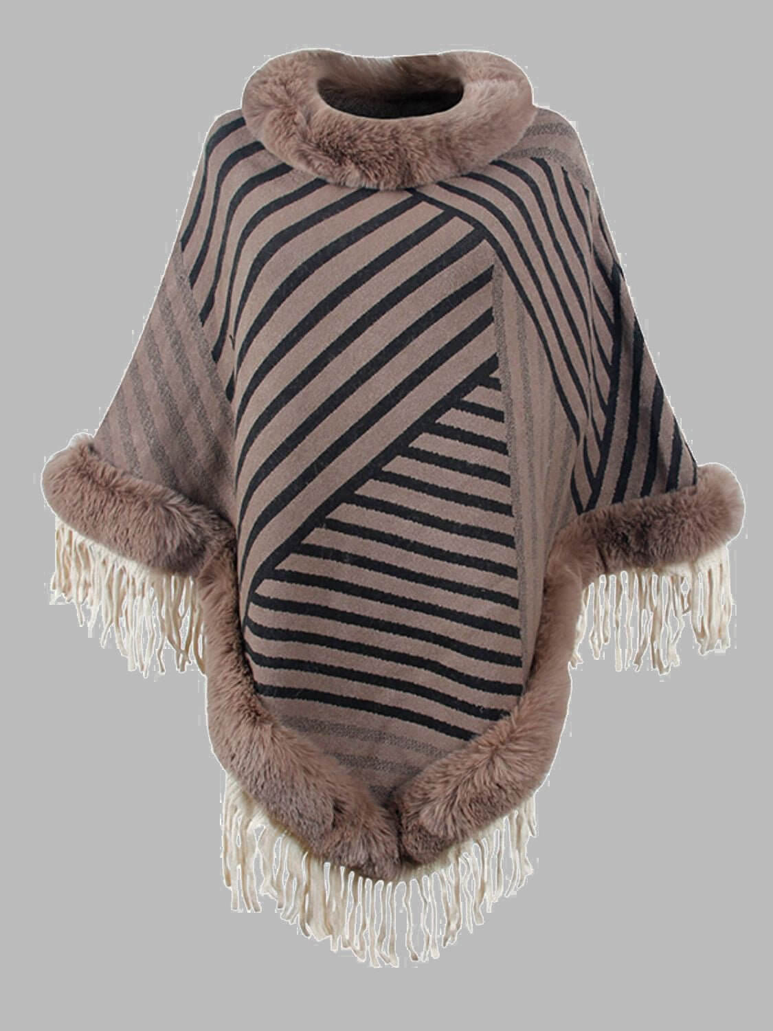 Striped Fringe Hem Poncho - TayDiane