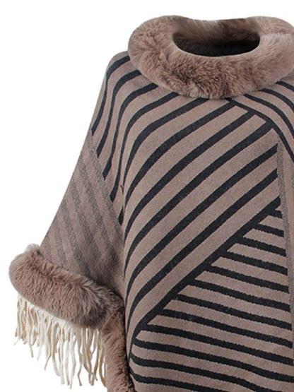 Striped Fringe Hem Poncho - TayDiane