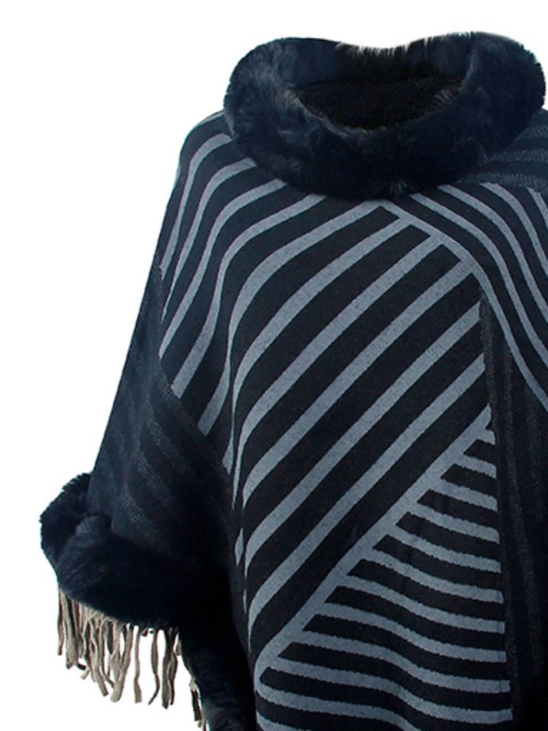 Striped Fringe Hem Poncho - TayDiane