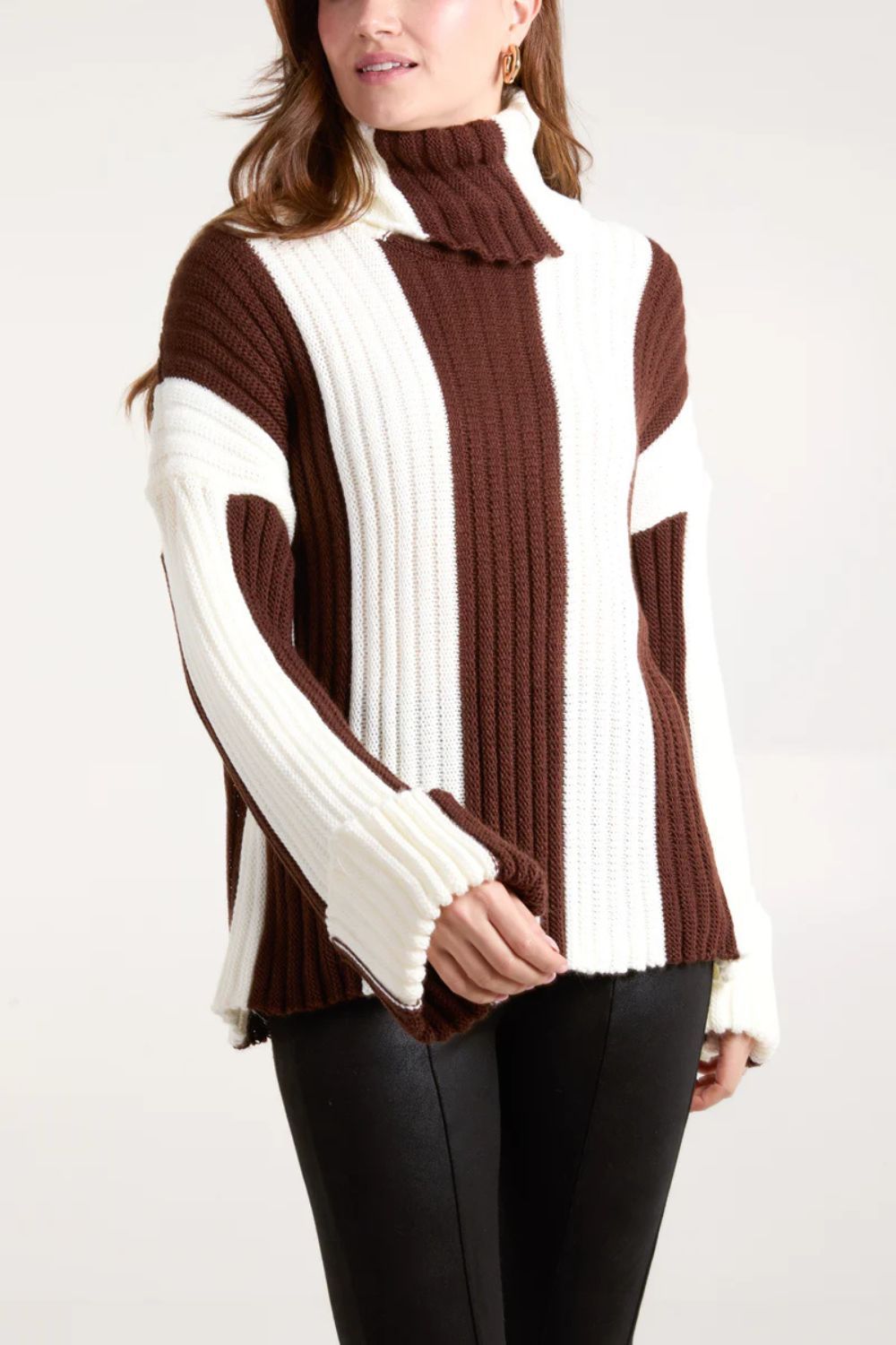 Striped Patchwork Turtleneck Sweater - TayDiane