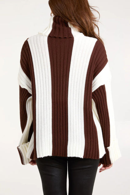 Striped Patchwork Turtleneck Sweater - TayDiane