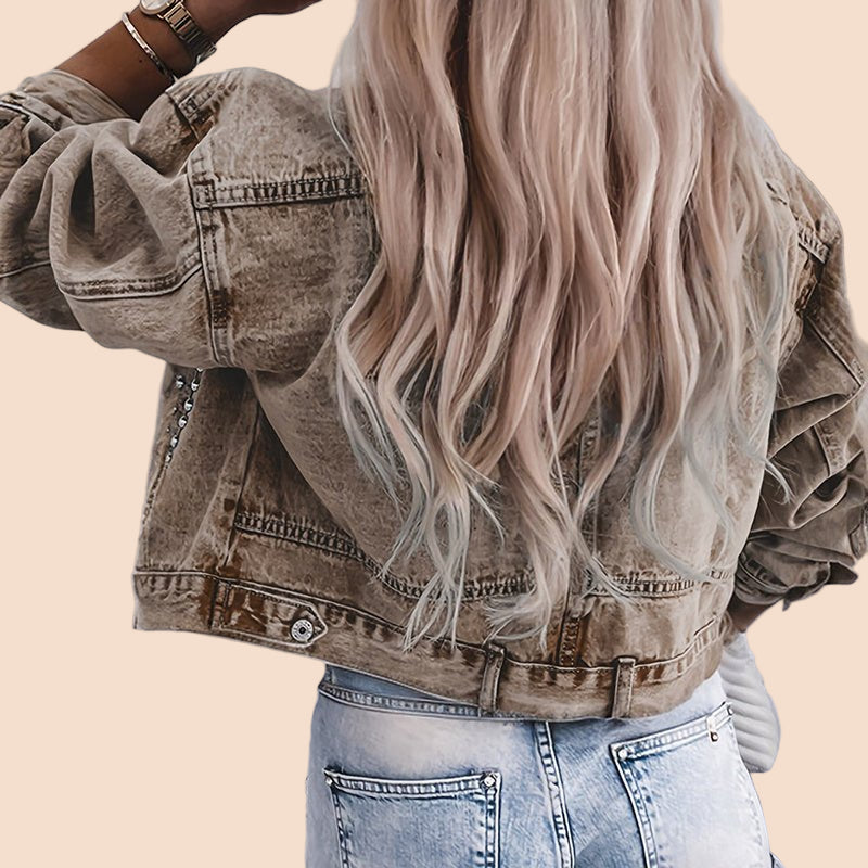 Studded Cropped Jean Jacket - TayDiane