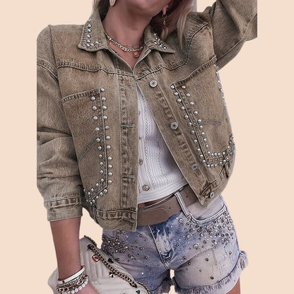 Studded Cropped Jean Jacket - TayDiane