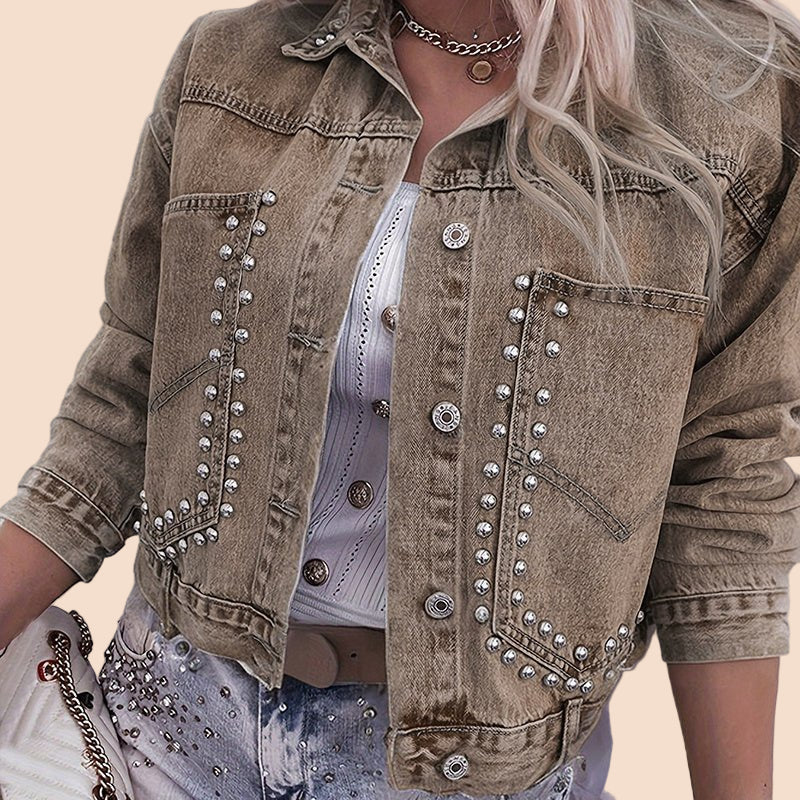Studded Cropped Jean Jacket - TayDiane