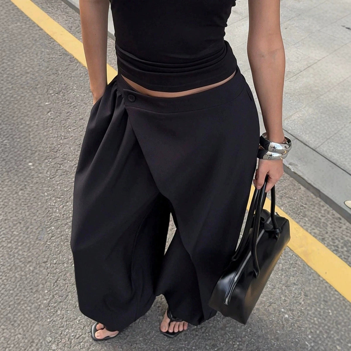 Style In Motion Asymmetric Wide Leg Pants - Taydiane