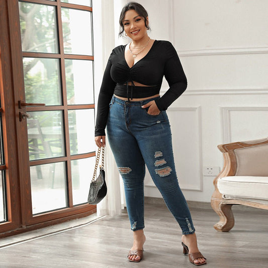 Stylish Autumn V - Neck Slimming Long Sleeve Blouse - TayDiane