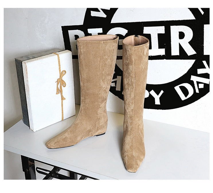 Suede Pointed - Toe Mid - Calf Boots - TayDiane