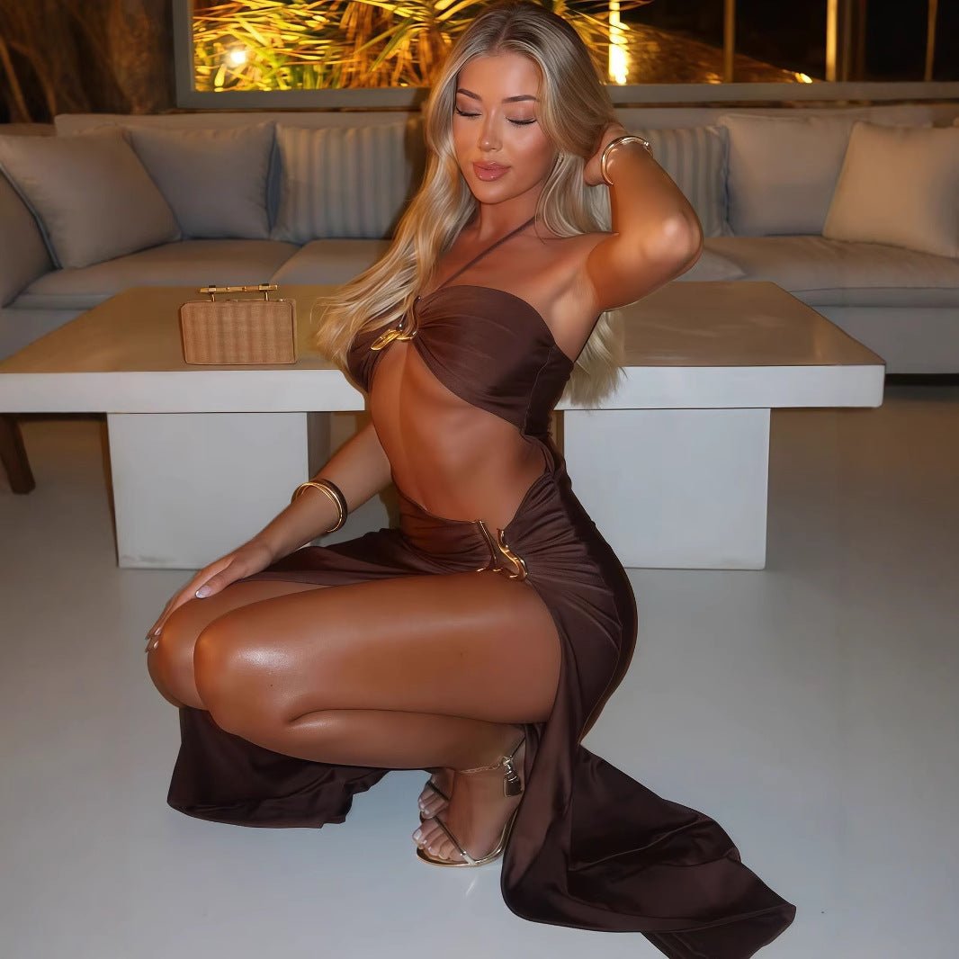 Sultry Cutout Ring Detail Maxi Dress – Coffee - TayDiane