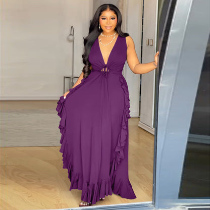 Sultry Elegance Plunge Maxi Dress - TayDiane