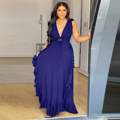 Sultry Elegance Plunge Maxi Dress - TayDiane