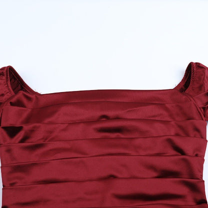 Sultry Off - Shoulder Ruched Satin Maxi Dress - Taydiane
