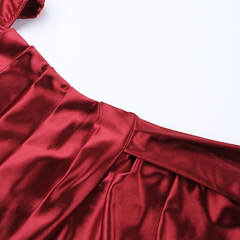 Sultry Off - Shoulder Ruched Satin Maxi Dress - Taydiane