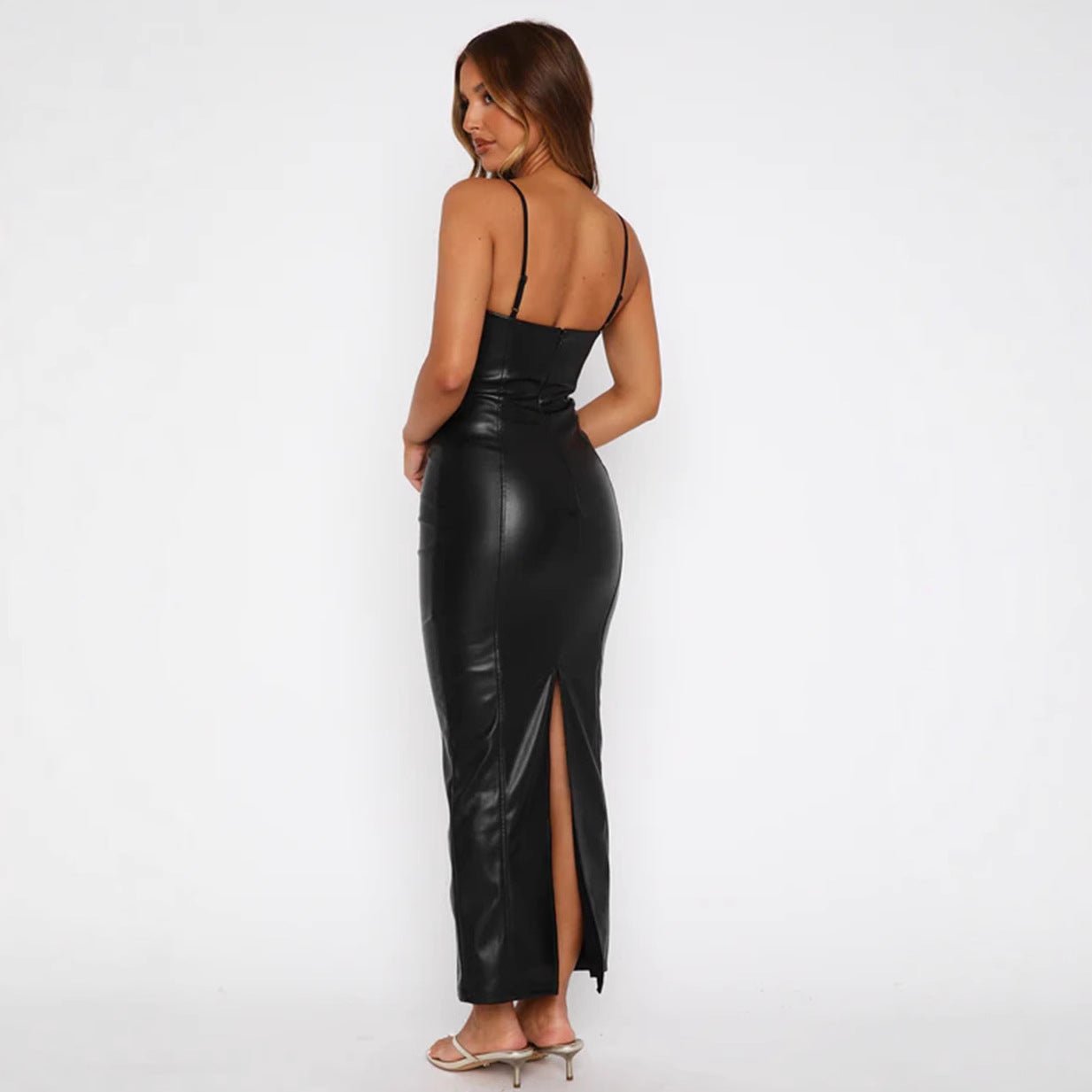 Summer Faux Leather Bodycon Midi Dress - TayDiane