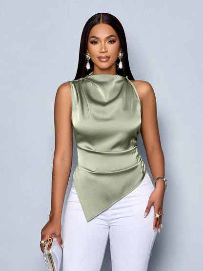 Summer Satin Asymmetric Top - TayDiane