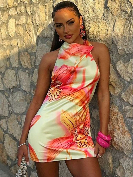 Sunset Bloom Backless Mini Dress - Taydiane