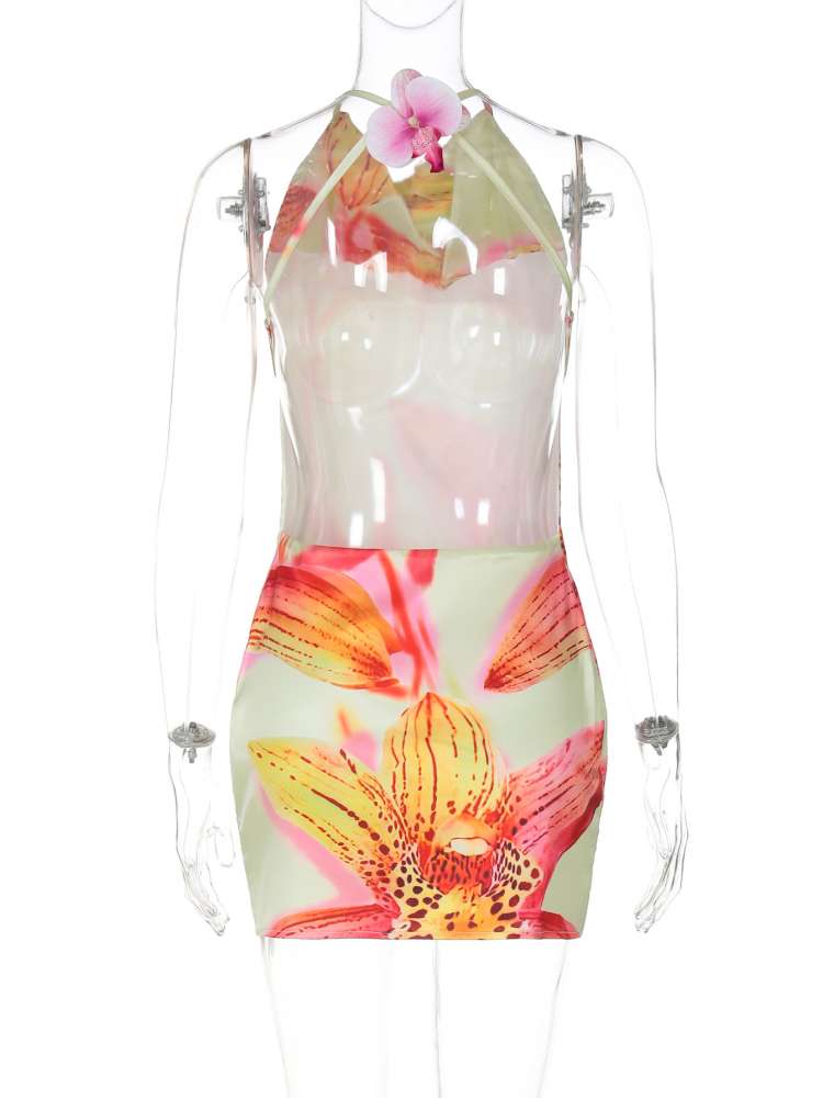 Sunset Bloom Backless Mini Dress - Taydiane