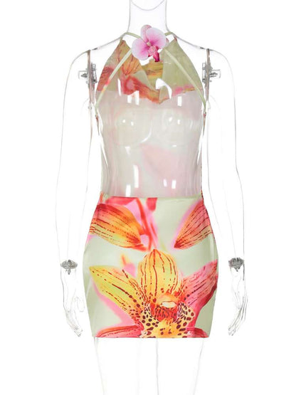 Sunset Bloom Backless Mini Dress - Taydiane