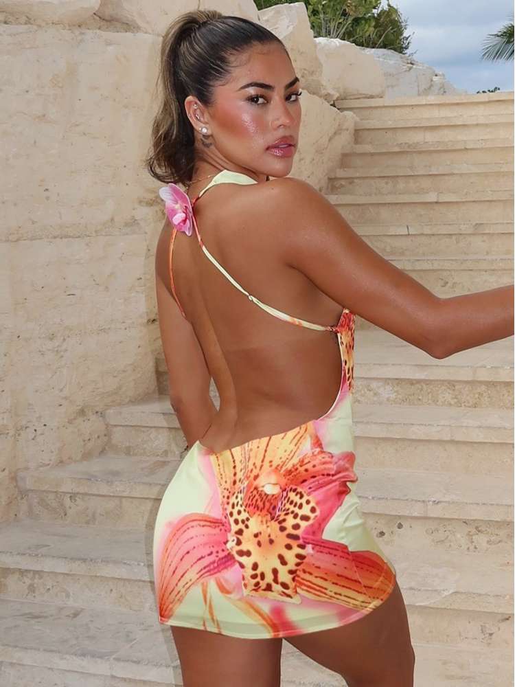 Sunset Bloom Backless Mini Dress - Taydiane