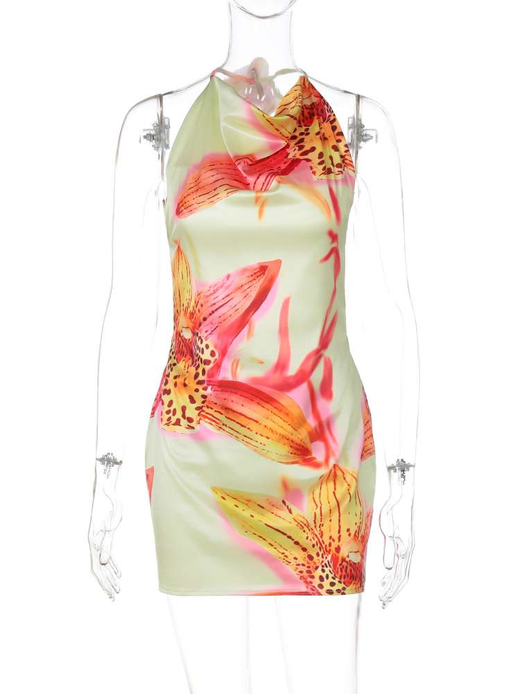 Sunset Bloom Backless Mini Dress - Taydiane