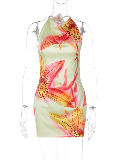 Sunset Bloom Backless Mini Dress - Taydiane
