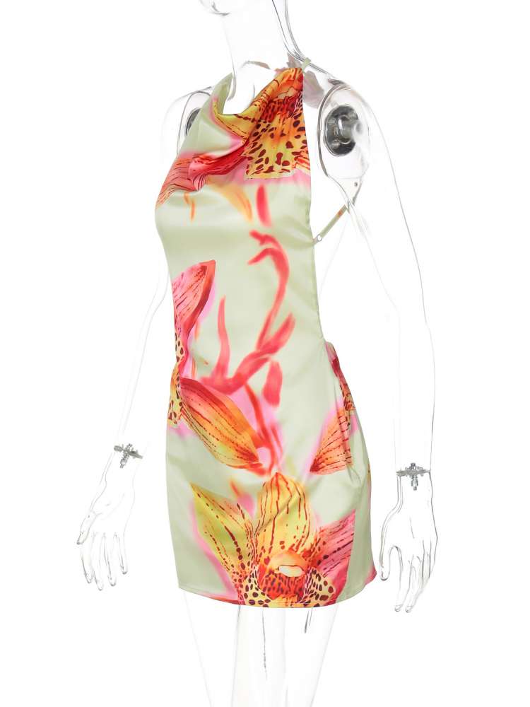 Sunset Bloom Backless Mini Dress - Taydiane