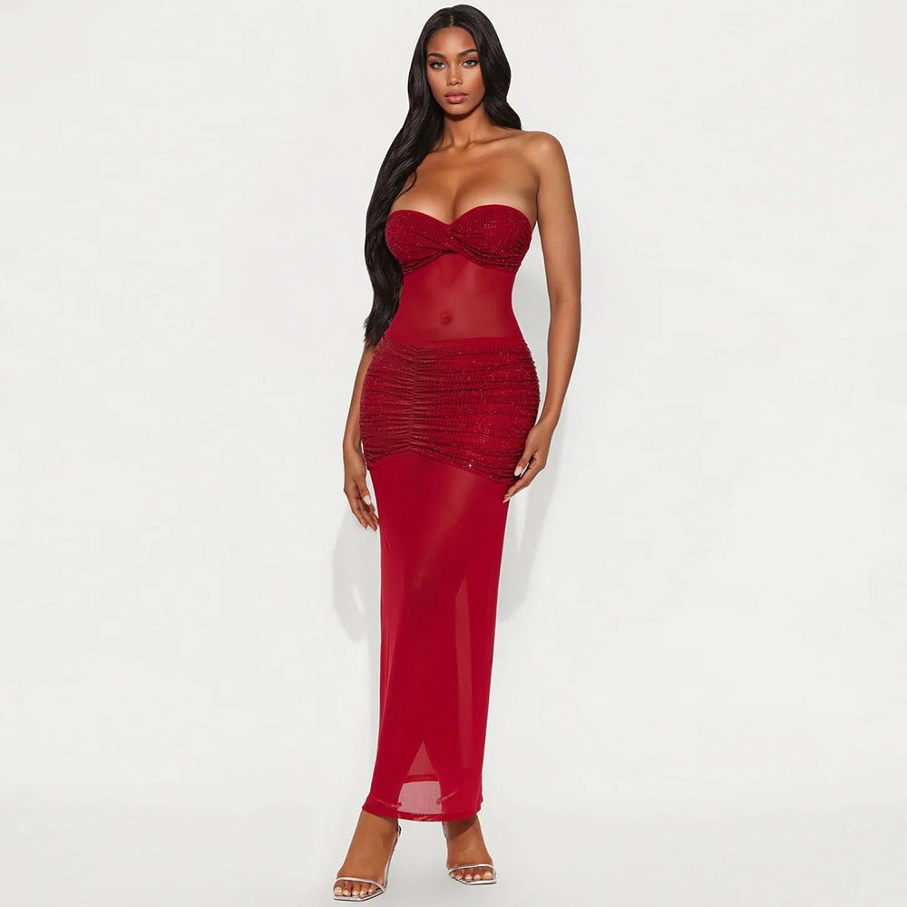 Sweetheart Mesh Tube Maxi Dress - Taydiane