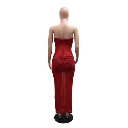 Sweetheart Mesh Tube Maxi Dress - Taydiane