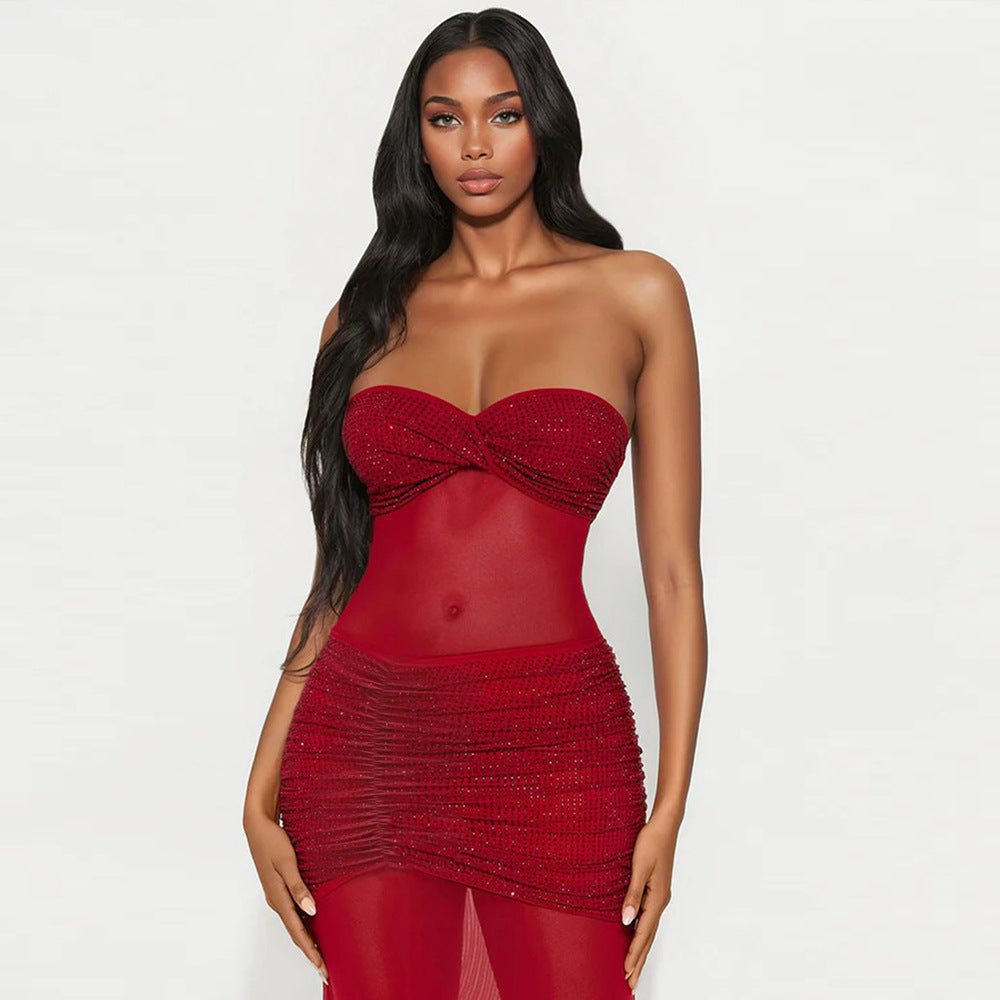 Sweetheart Mesh Tube Maxi Dress - Taydiane