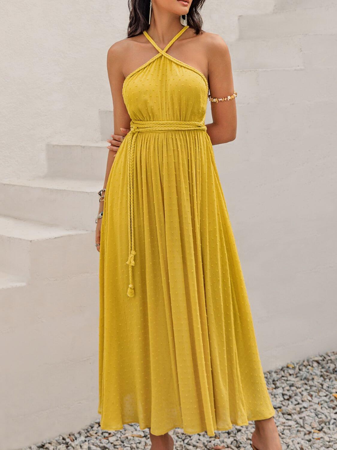 Swiss Dot Backless Sleeveless Maxi Dress - TayDiane