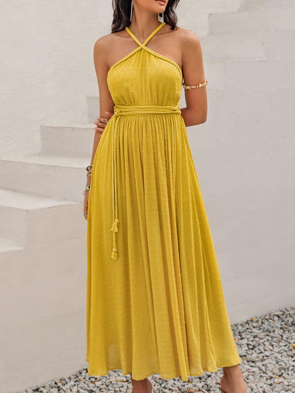 Swiss Dot Backless Sleeveless Maxi Dress - TayDiane