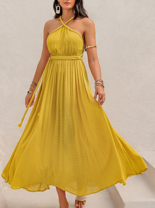 Swiss Dot Backless Sleeveless Maxi Dress - TayDiane