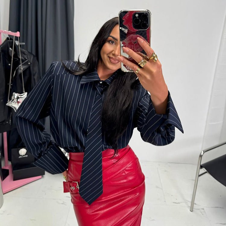 The Executive Pinstripe Tie Shirt - Taydiane