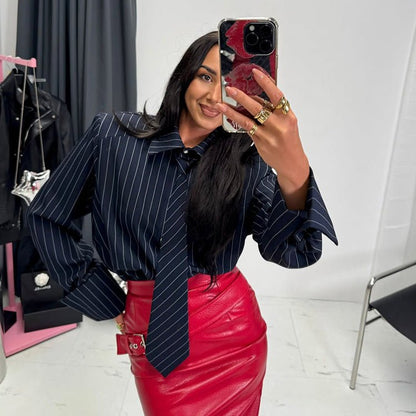 The Executive Pinstripe Tie Shirt - Taydiane