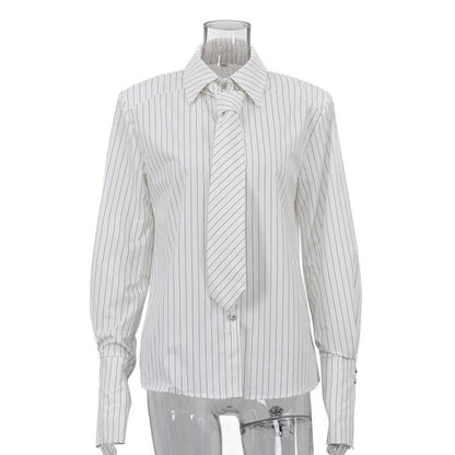 The Executive Pinstripe Tie Shirt - Taydiane