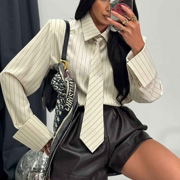The Executive Pinstripe Tie Shirt - Taydiane