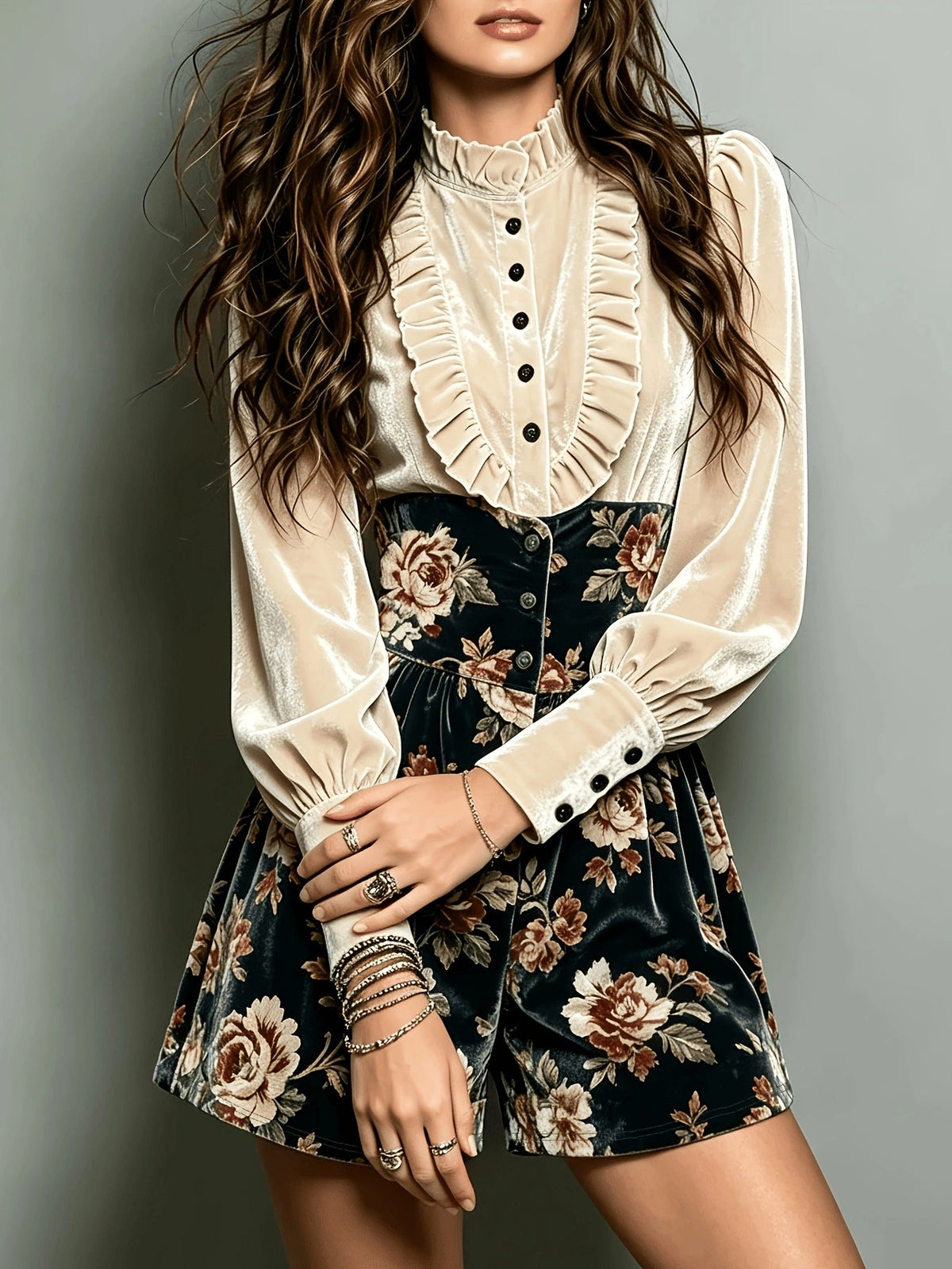 The Poet’s Garden Ruffle Blouse & Floral Shorts Set - Taydiane