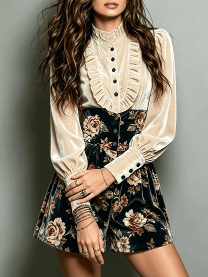 The Poet’s Garden Ruffle Blouse & Floral Shorts Set - Taydiane