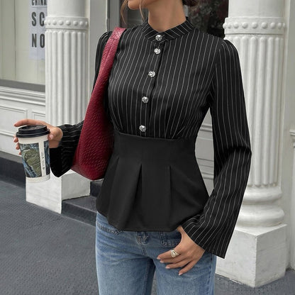 The Polished Pinstripe Peplum Blouse - Taydiane