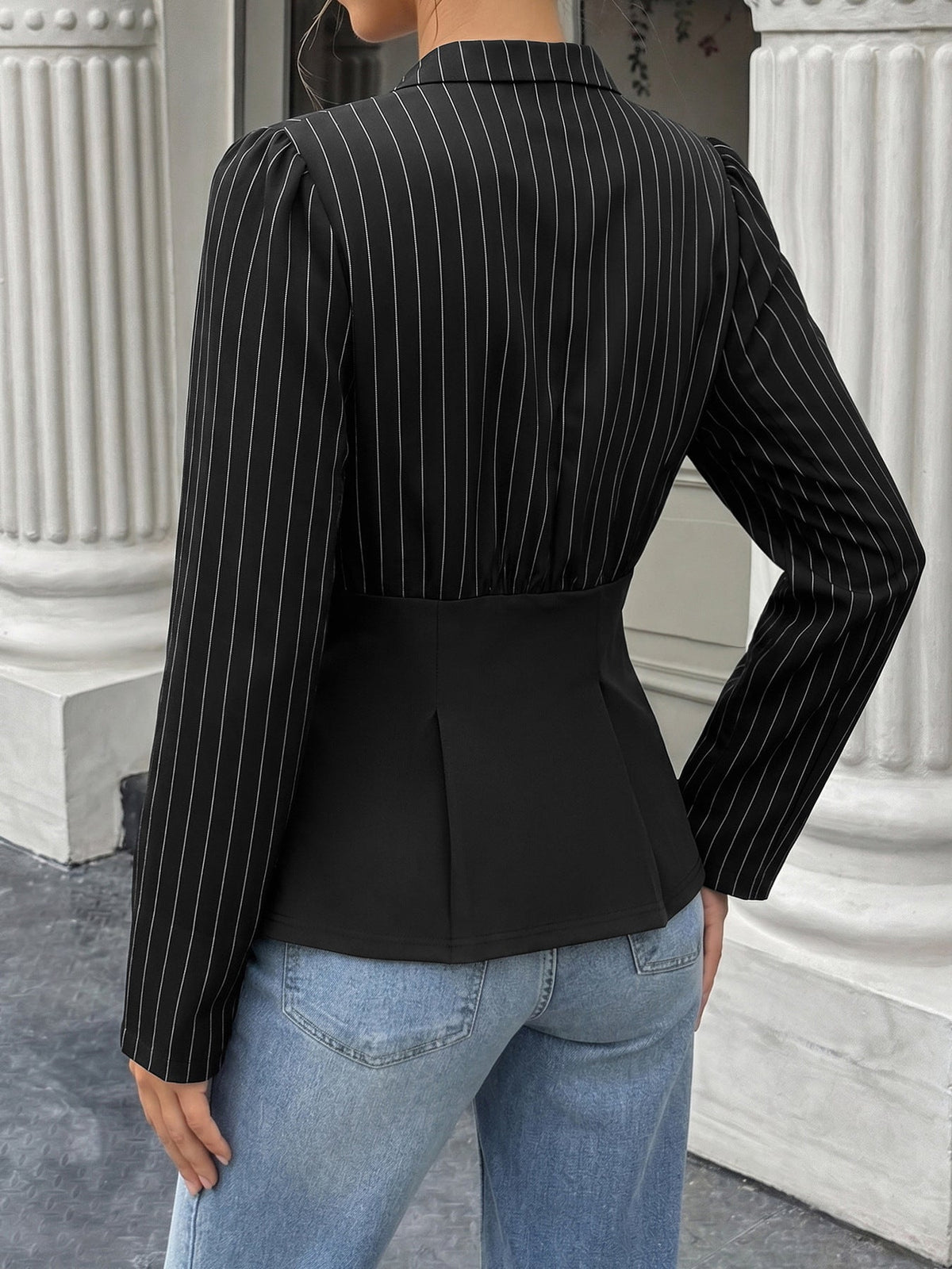 The Polished Pinstripe Peplum Blouse - Taydiane