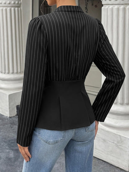 The Polished Pinstripe Peplum Blouse - Taydiane