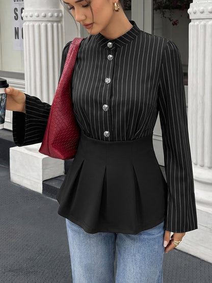 The Polished Pinstripe Peplum Blouse - Taydiane